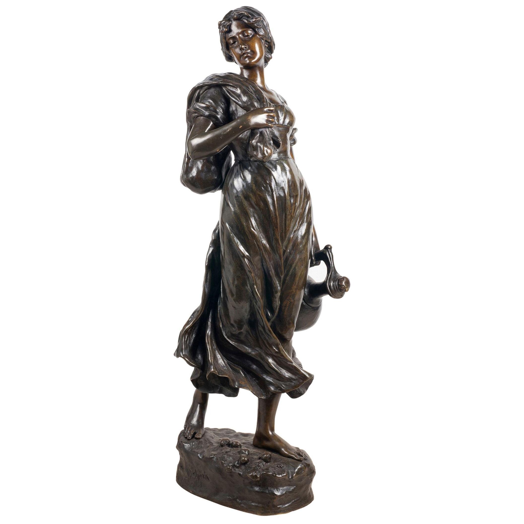 19th Century Bronze statue of a female water carrier, by Hans Schork