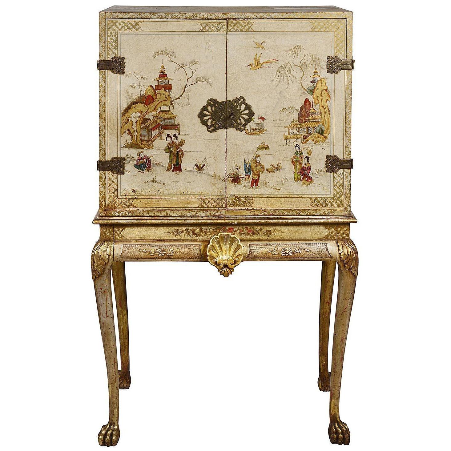 Chinoserie lacquer cabinet on stand, circa 1900