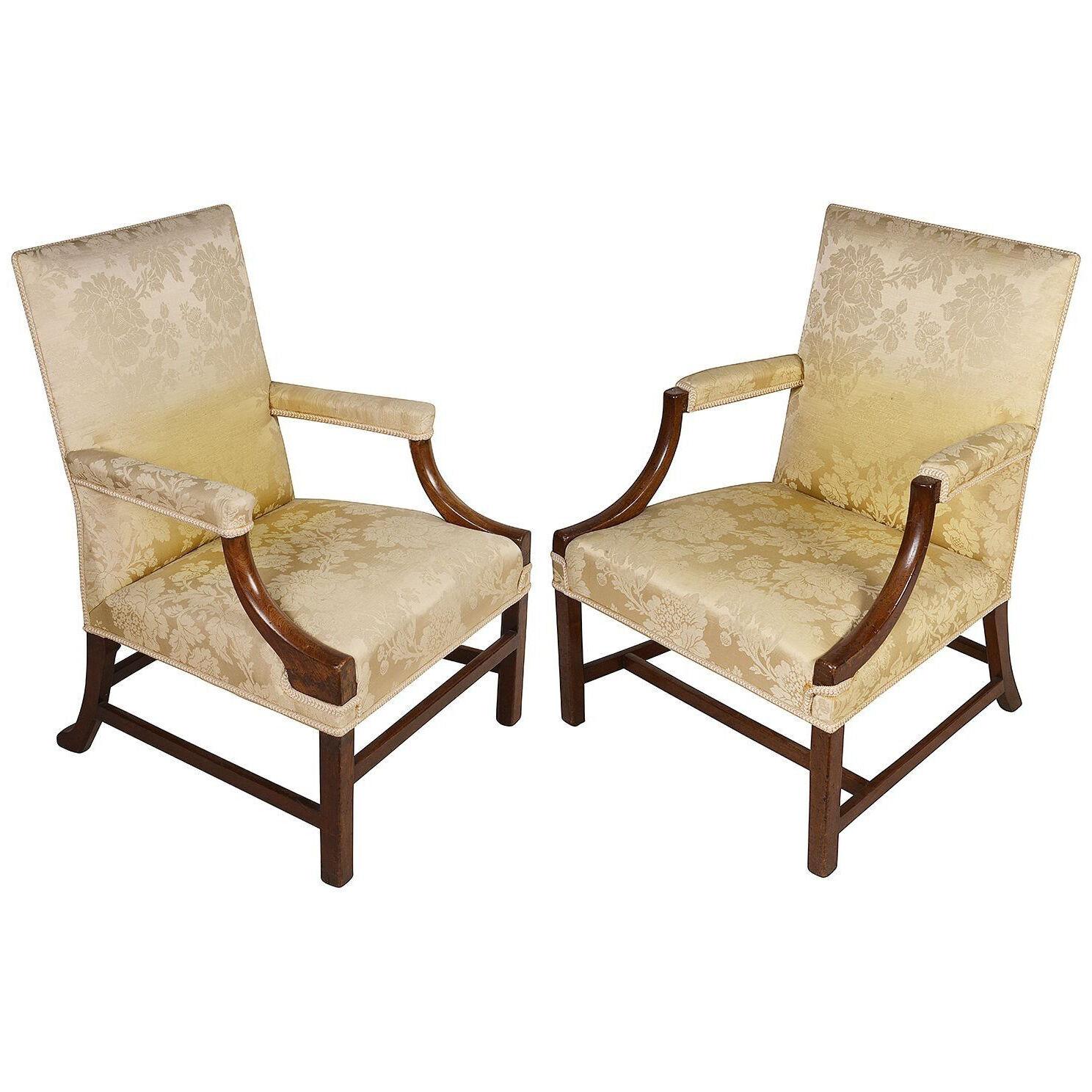 Matched pair 18th Century Gainsborough arm chairs, circa 1780