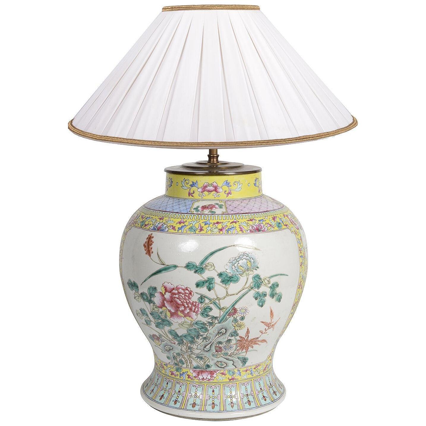 19th Century Chinese Famille Rose Vase / lamp