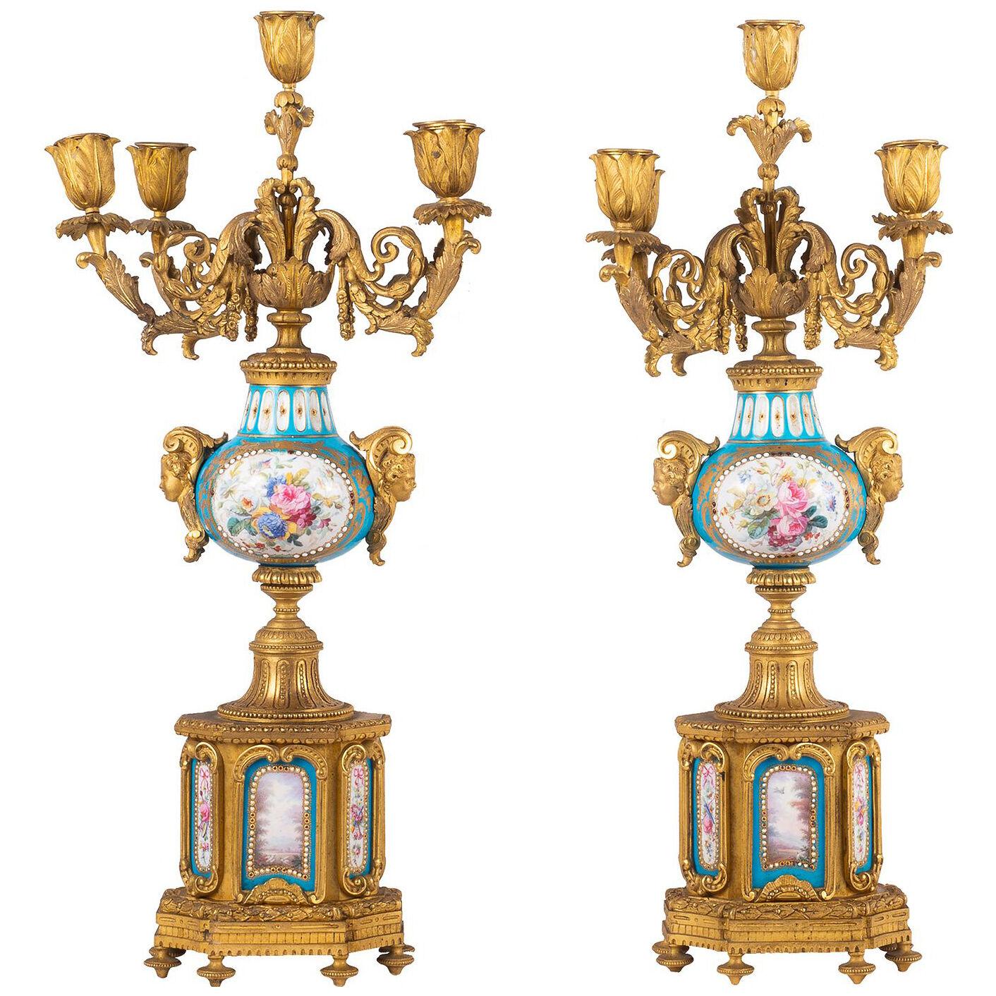 Pair 19th century French Sevres style candelabra
