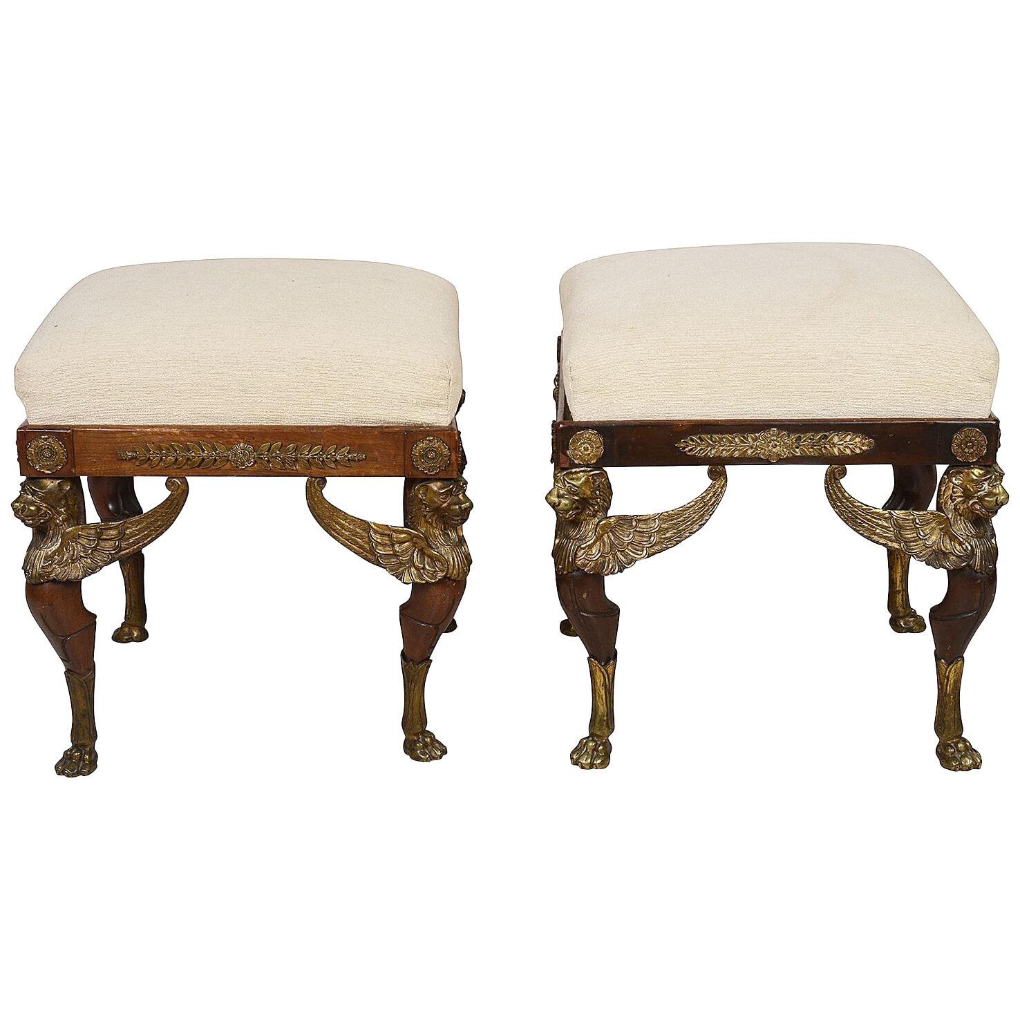 Pair 19th Century Empire style stools