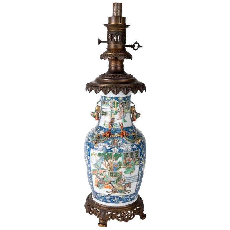 19th Century Chinese Rose Medallion Vase or Lamp