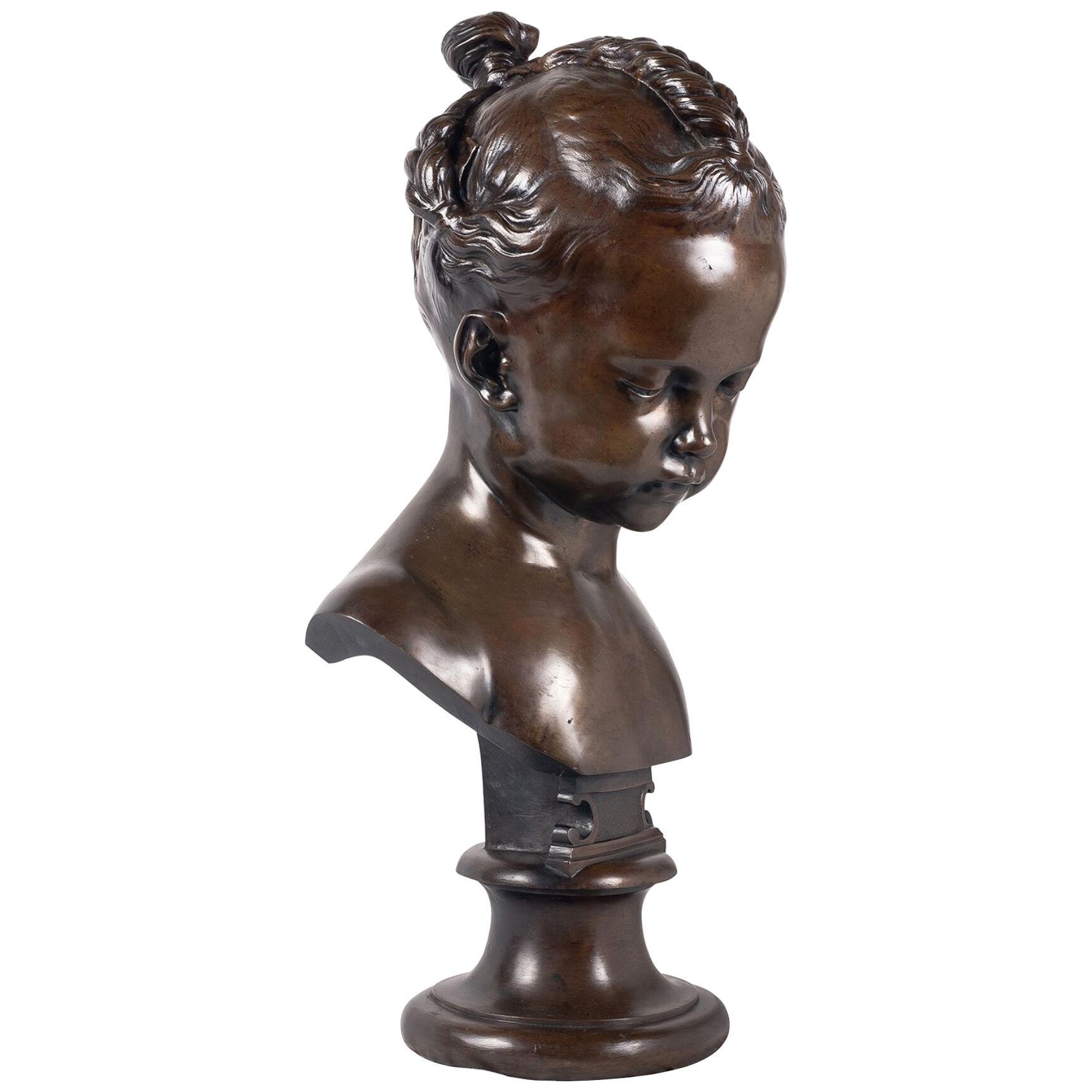 Bronze bust of young girl, 19th Century.