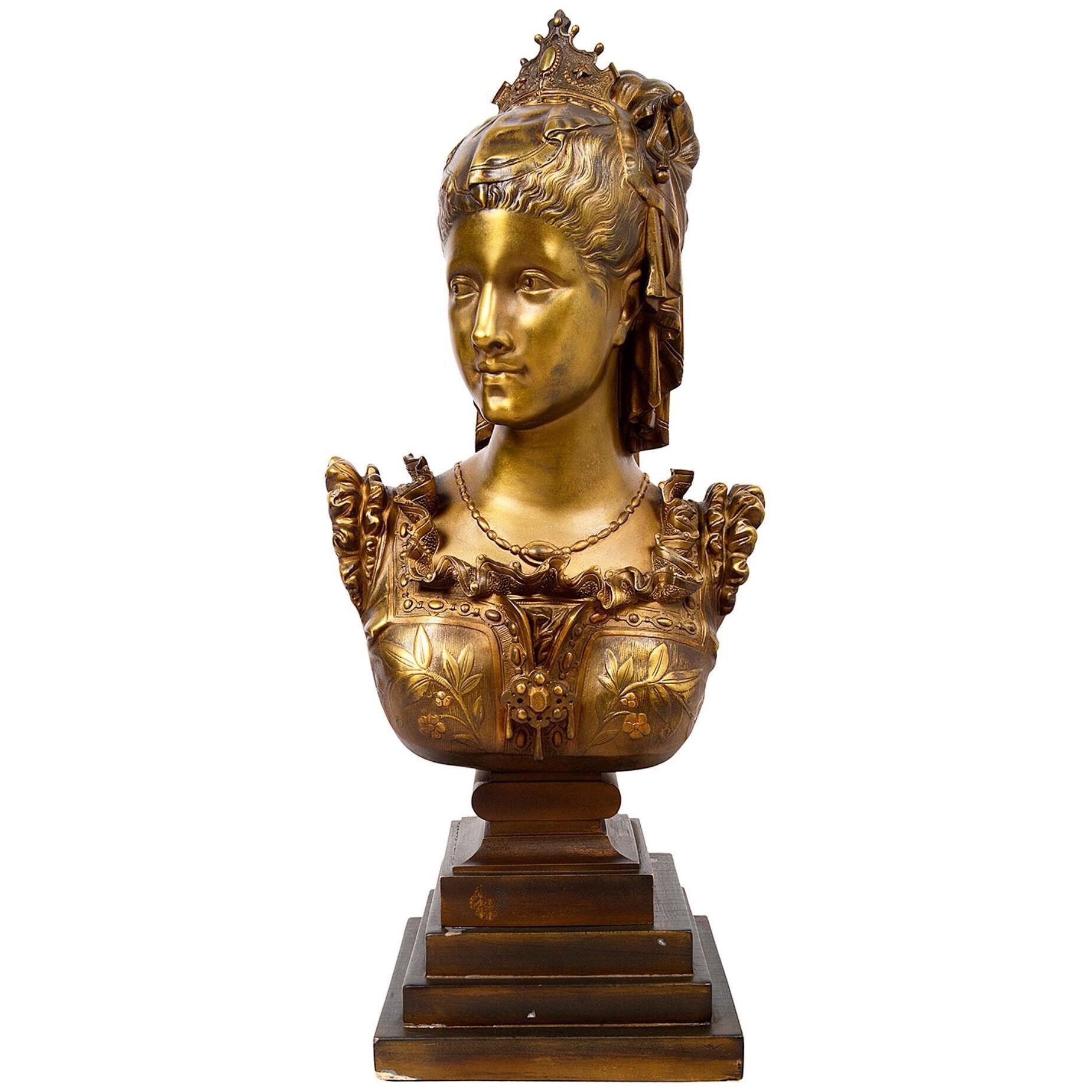 Classical 19th Century Bronze Bust of a Maiden