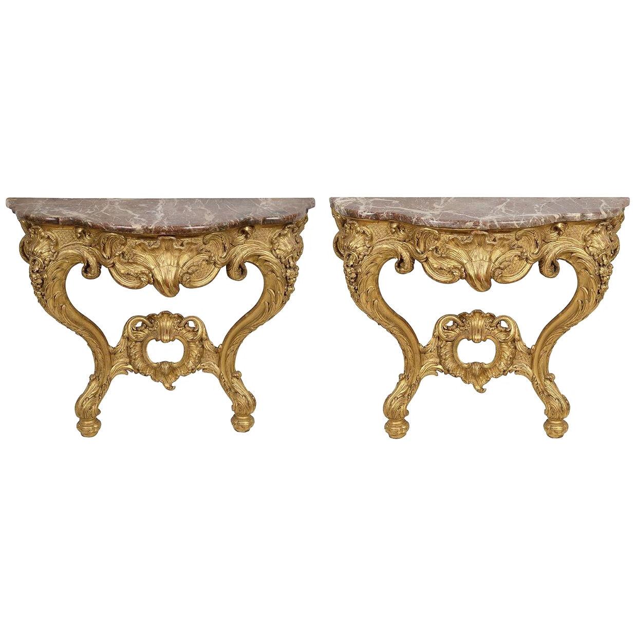Pair French carved giltwood Console tabels, circa 1840