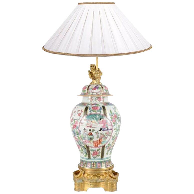 19th Century Famille Rose Style Samson Porcelain Vase / Lamp