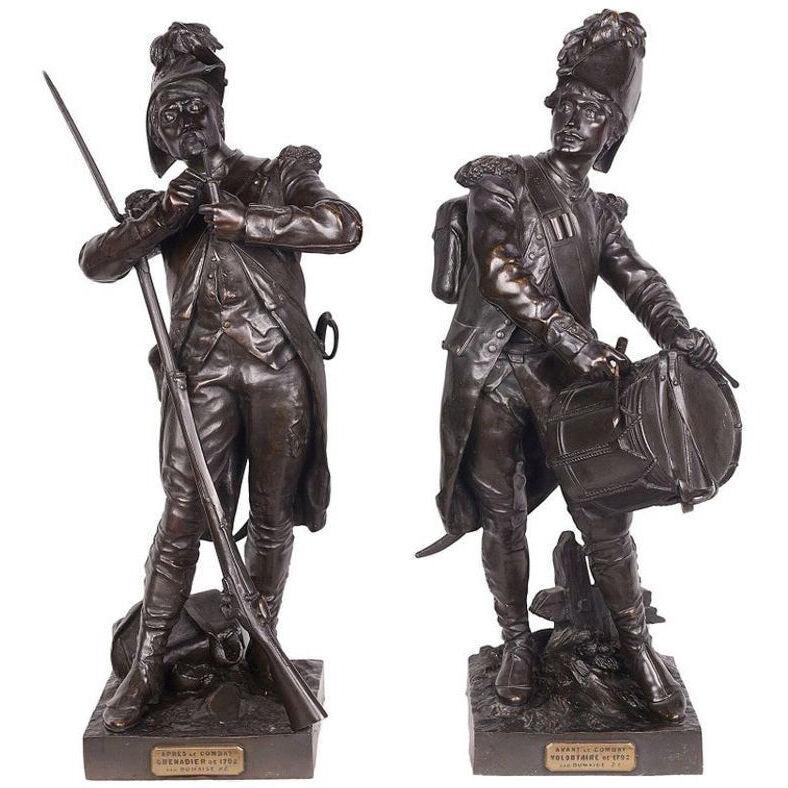 Pair of 19th Century French Bronze Soldiers, by Etienne-Henri Dumaige