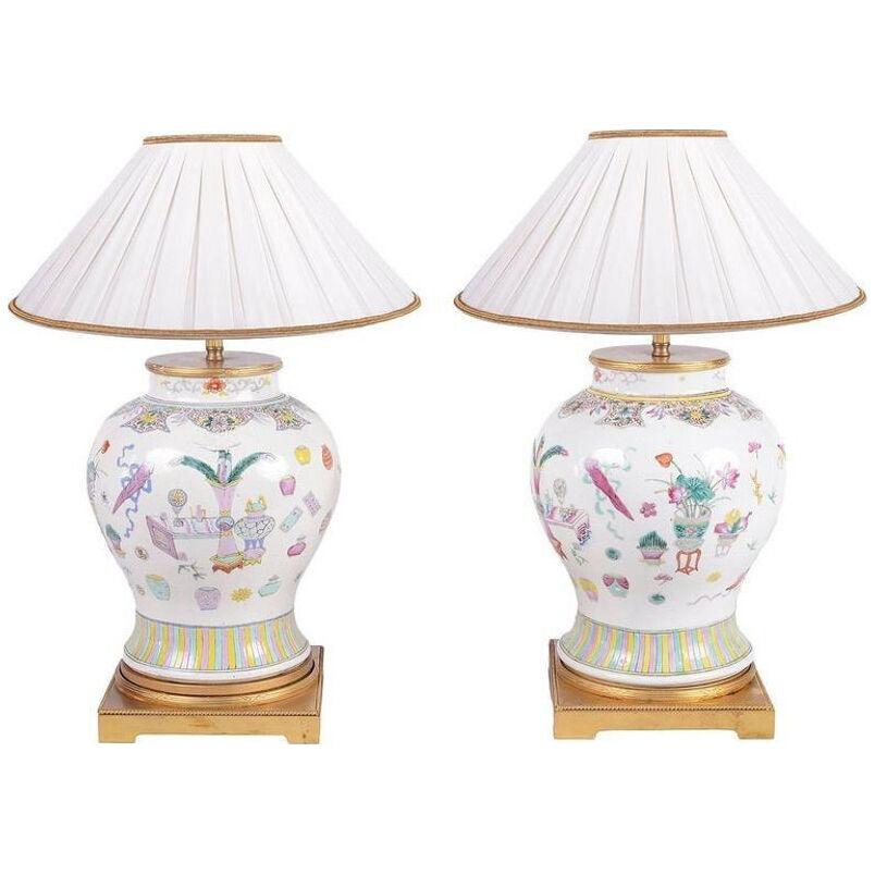 Pair of 19th Century Chinese Famille Rose Vases or Lamps