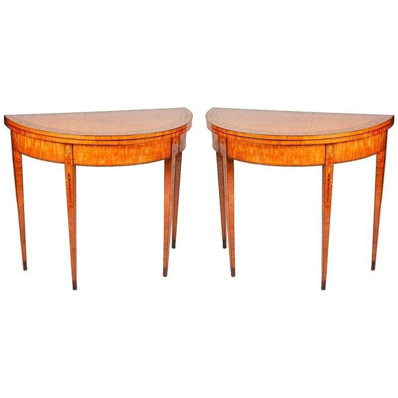 Fine Pair of Sheraton Period Satinwood Card Tables, circa 1780