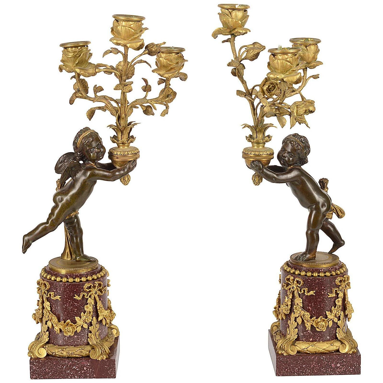 Fine pair 19th Century ormolu and Porphyry candelabra, attributed to Henry Dasso