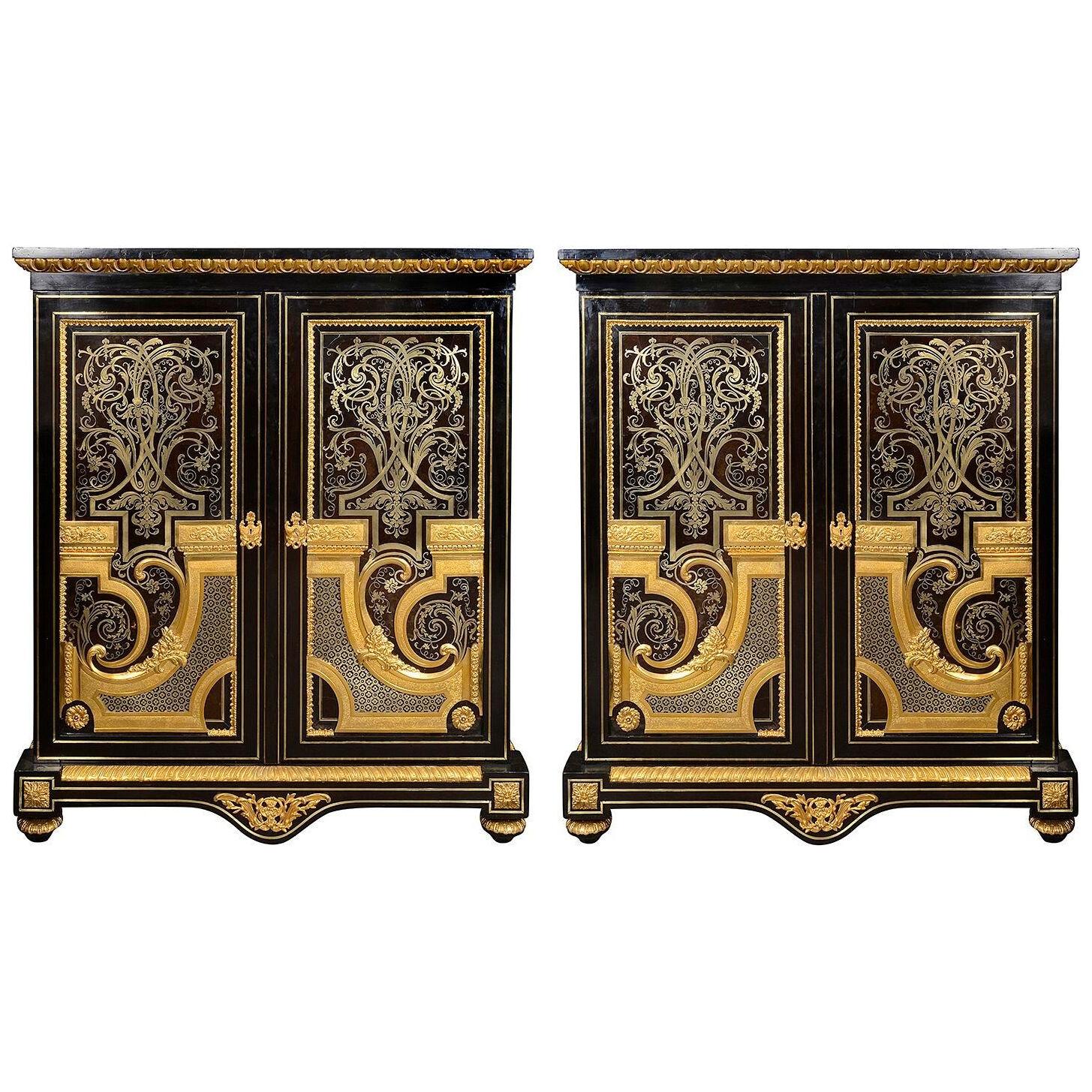 A fine pair of Napolian III boulle side cabinets, circa 1860