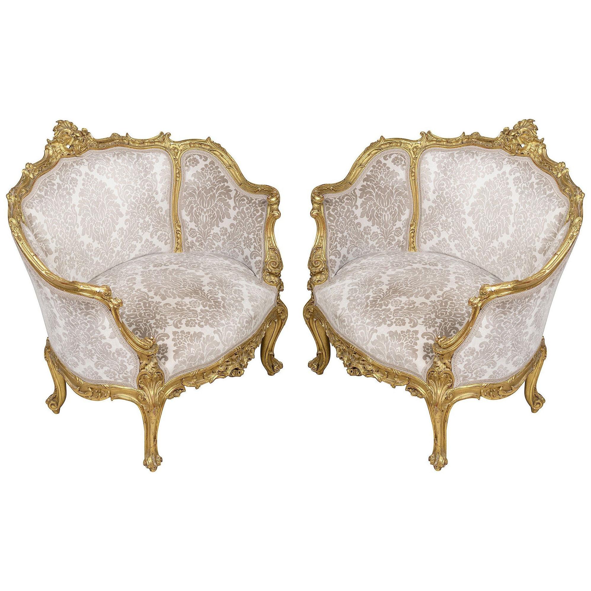 Pair 19th Century French giltwood Salon chairs