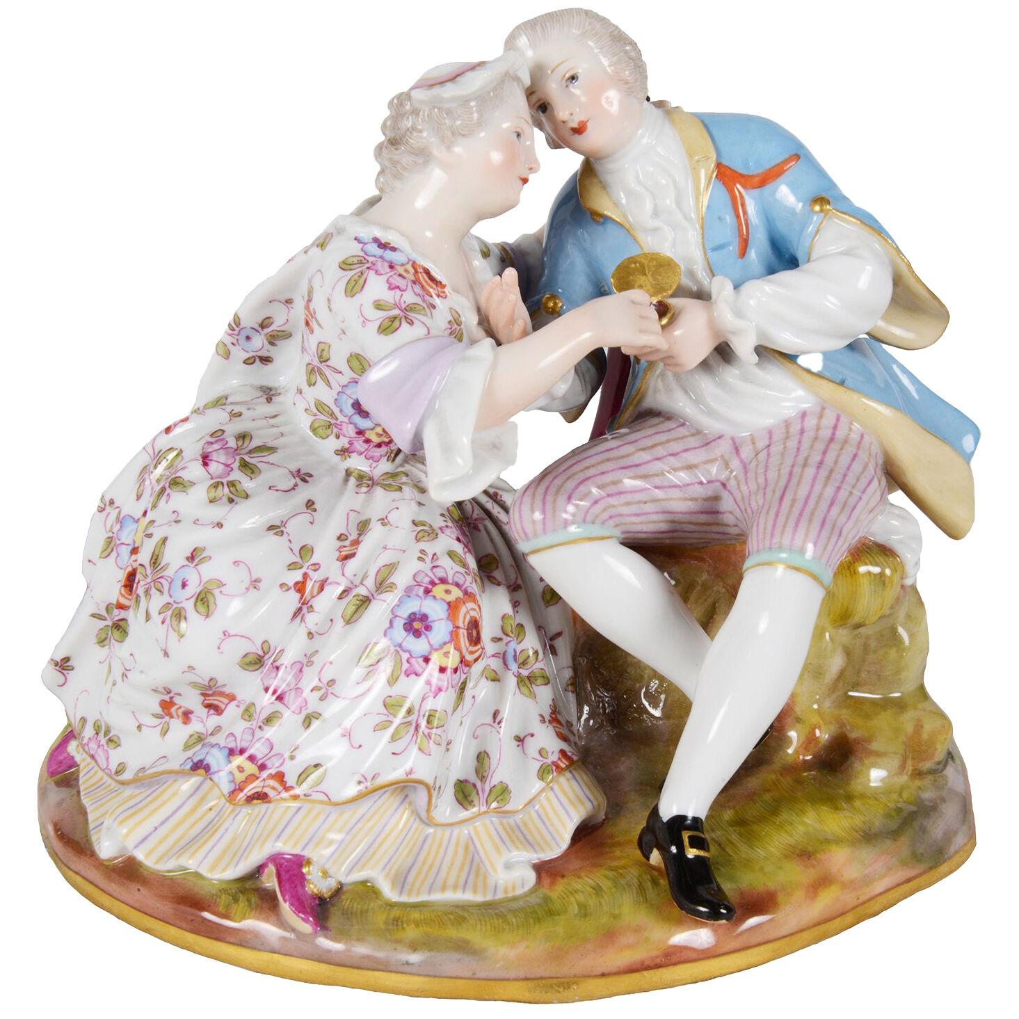 Late 19th Century Meissen porcelain group of two lovers.