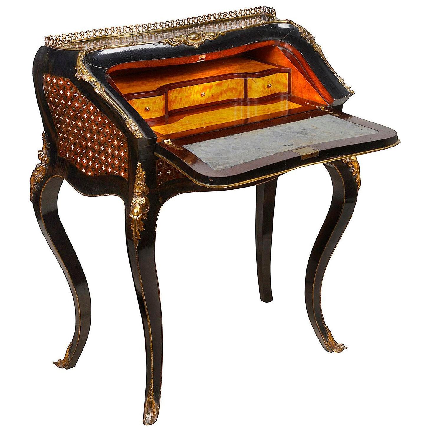 A French mother of pearl inlaid ladies bureau, 19th Century