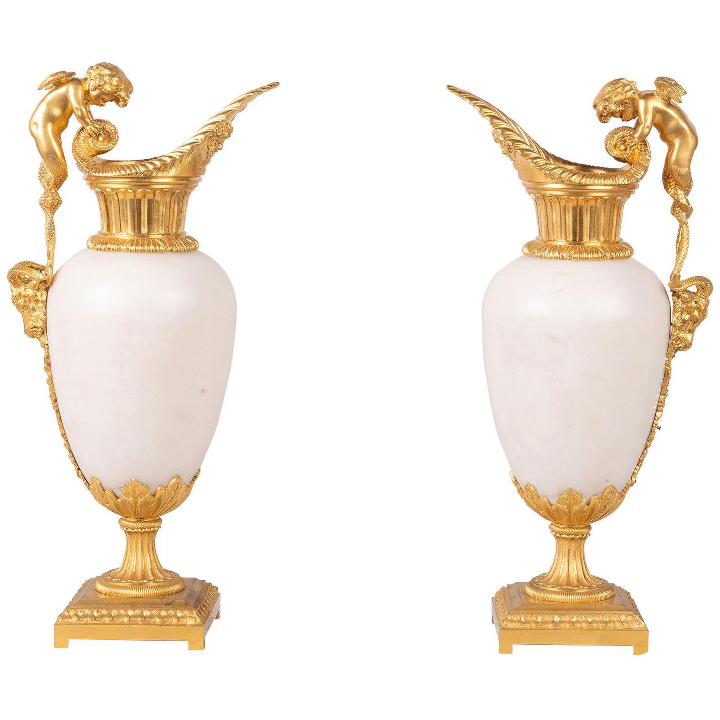 Pair 19th Century classical marble ewers
