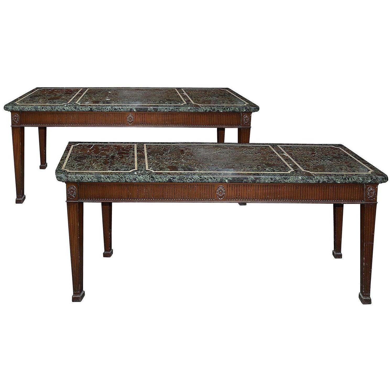 Pair classical Adam Style marble topped console tables, circa 1900