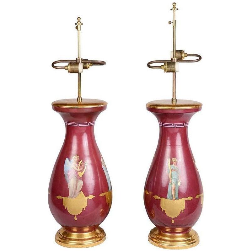 Pair of Paris Porcelain 19th Century Vases or Lamps
