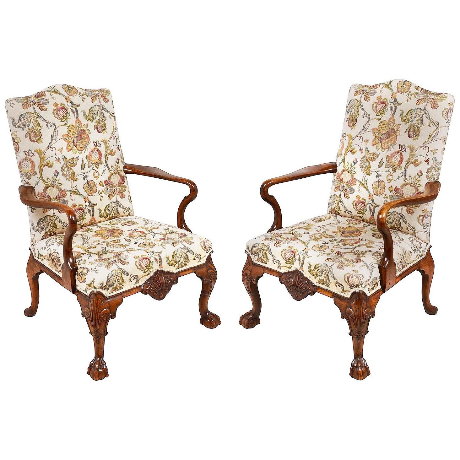 Pair Queen Anne style arm chairs, circa 1900