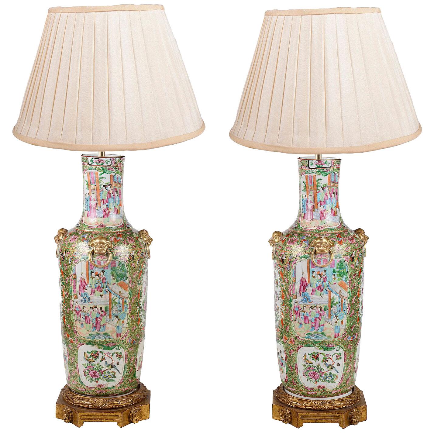 Large pair 19th Century Rose medallion vases / lamps