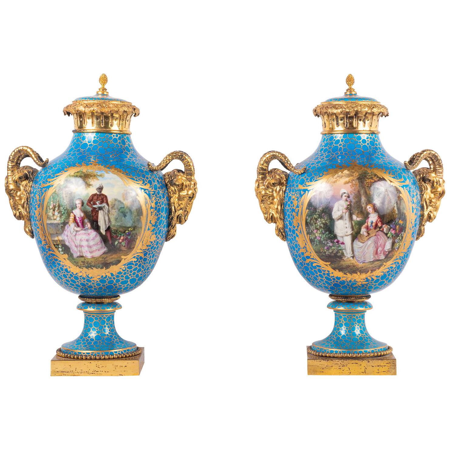 Pair 19th Century Sevres style porcelain vases.