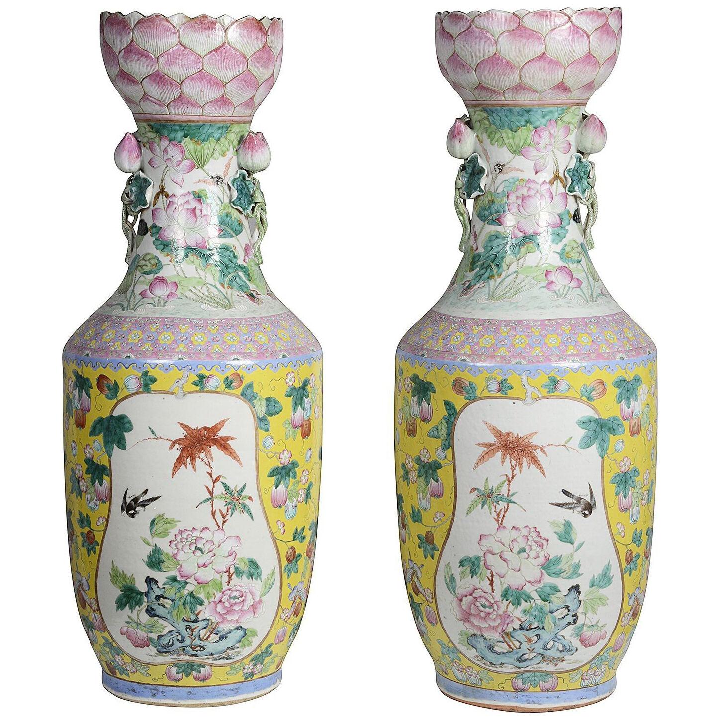 Rare pair of 19th Century Chinese Famille Rose vases 92cm (36")