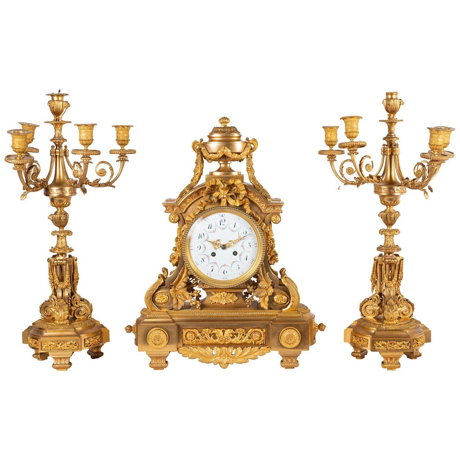 19th Century French, Louis XVI style clock set.