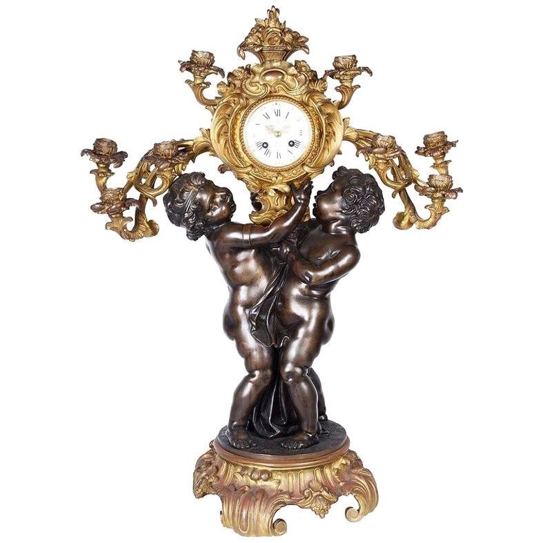 Large French 19th Century Bronze Cherub Clock