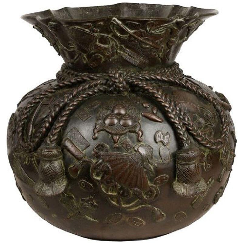 Large Japanese Bronze Vase Jardinière, Meiji Period