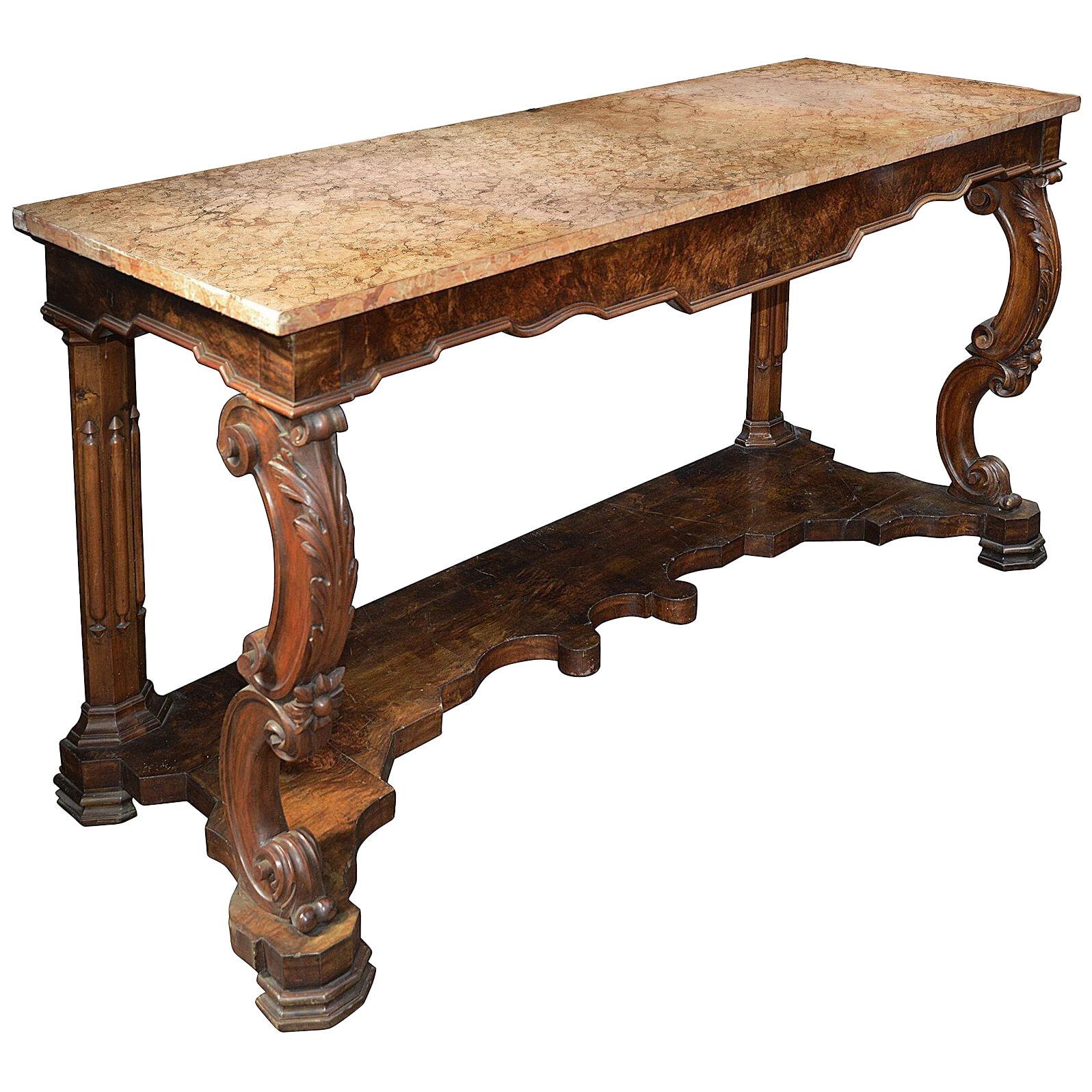 19th Century carved Walnut, marble topped console table