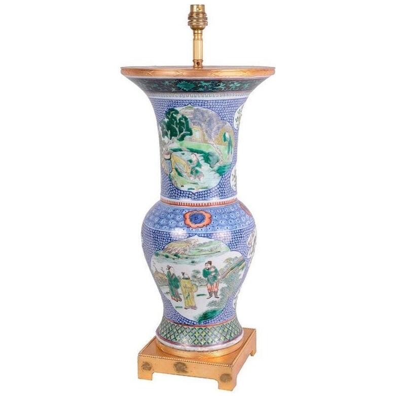 Chinese Famille Verte Vase or Lamp, 19th Century