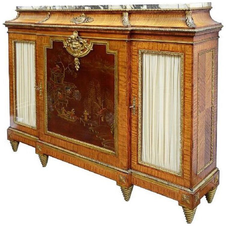19th Century Louis XV Style Japanned Lacquer Side Cabinet by Beauderley