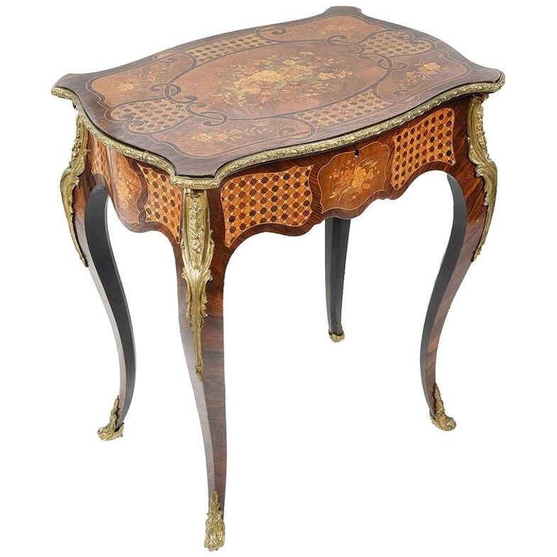 Louis XVI Style Marquetry Side or Work Table, circa 1890