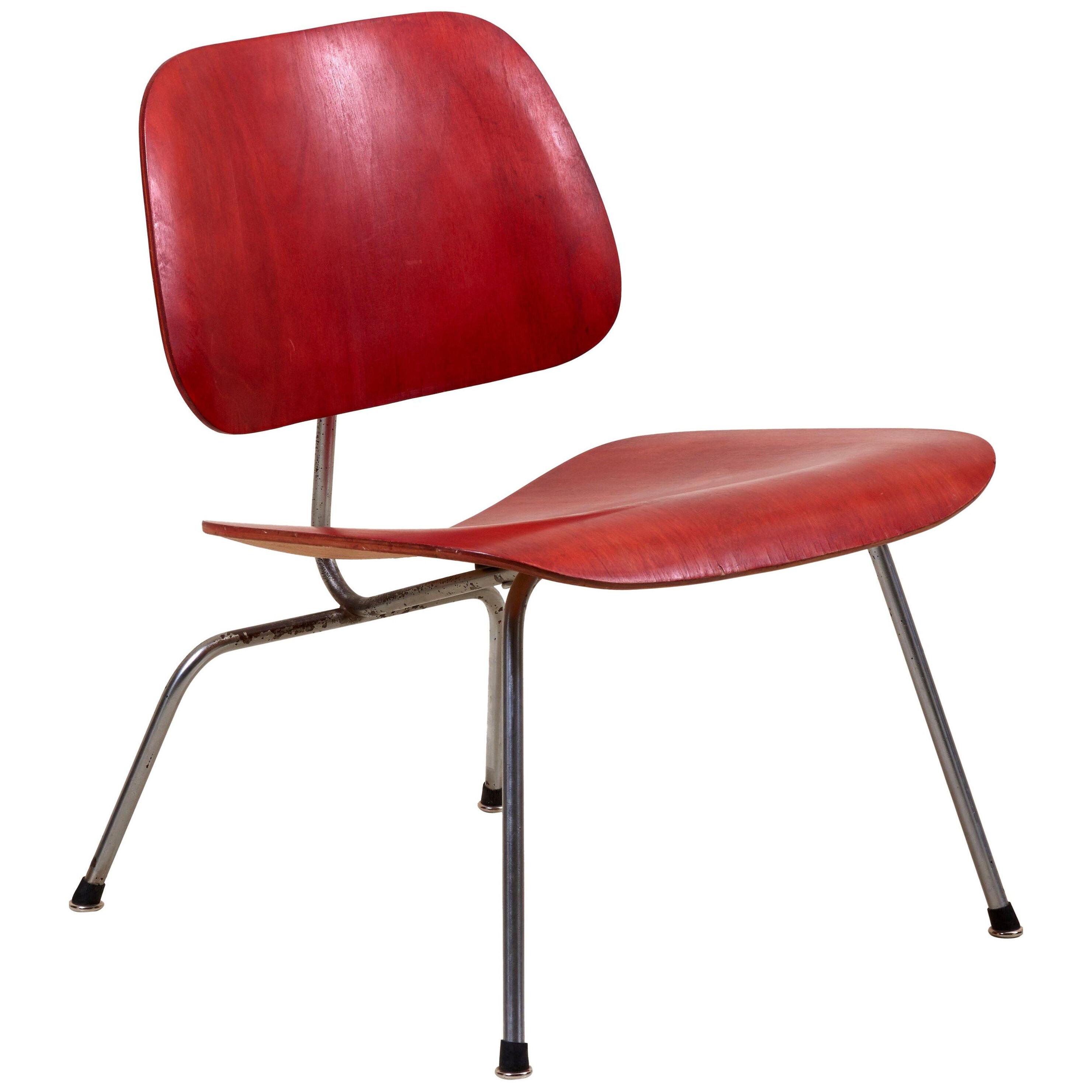 Early LCM Chair in Rare Aniline Red by Charles Eames for Herman Miller	