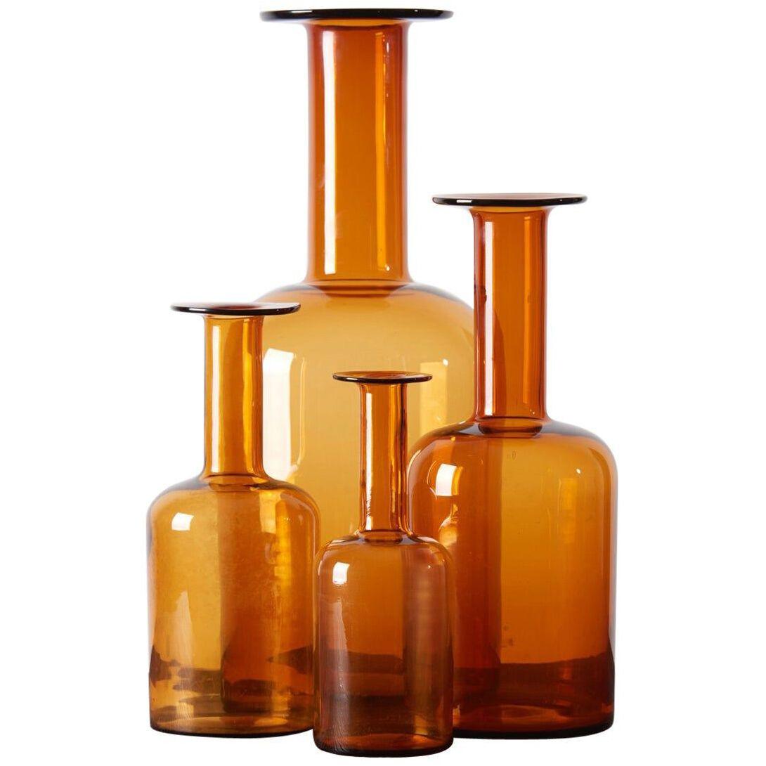 Set of Four Holmegaard Gulv Vases by Otto Brauer, in Amber