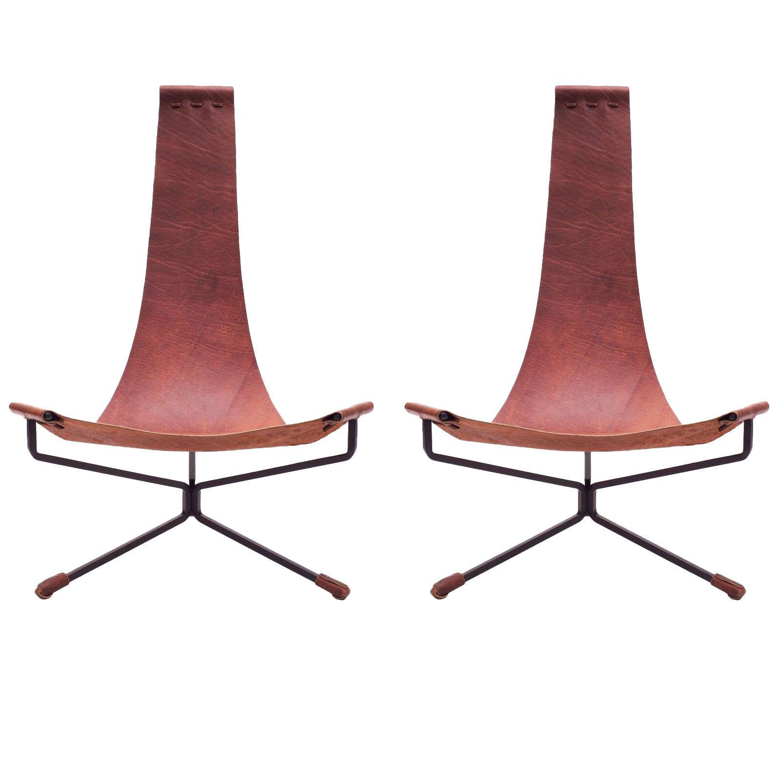 Pair of Dan Wenger Lotus Chair in Leather and Metal