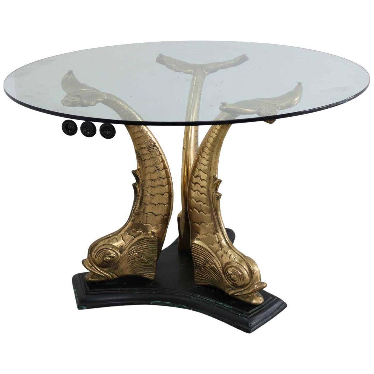 Flamboyant Brass and Glass Dining Table, Italy 1960s