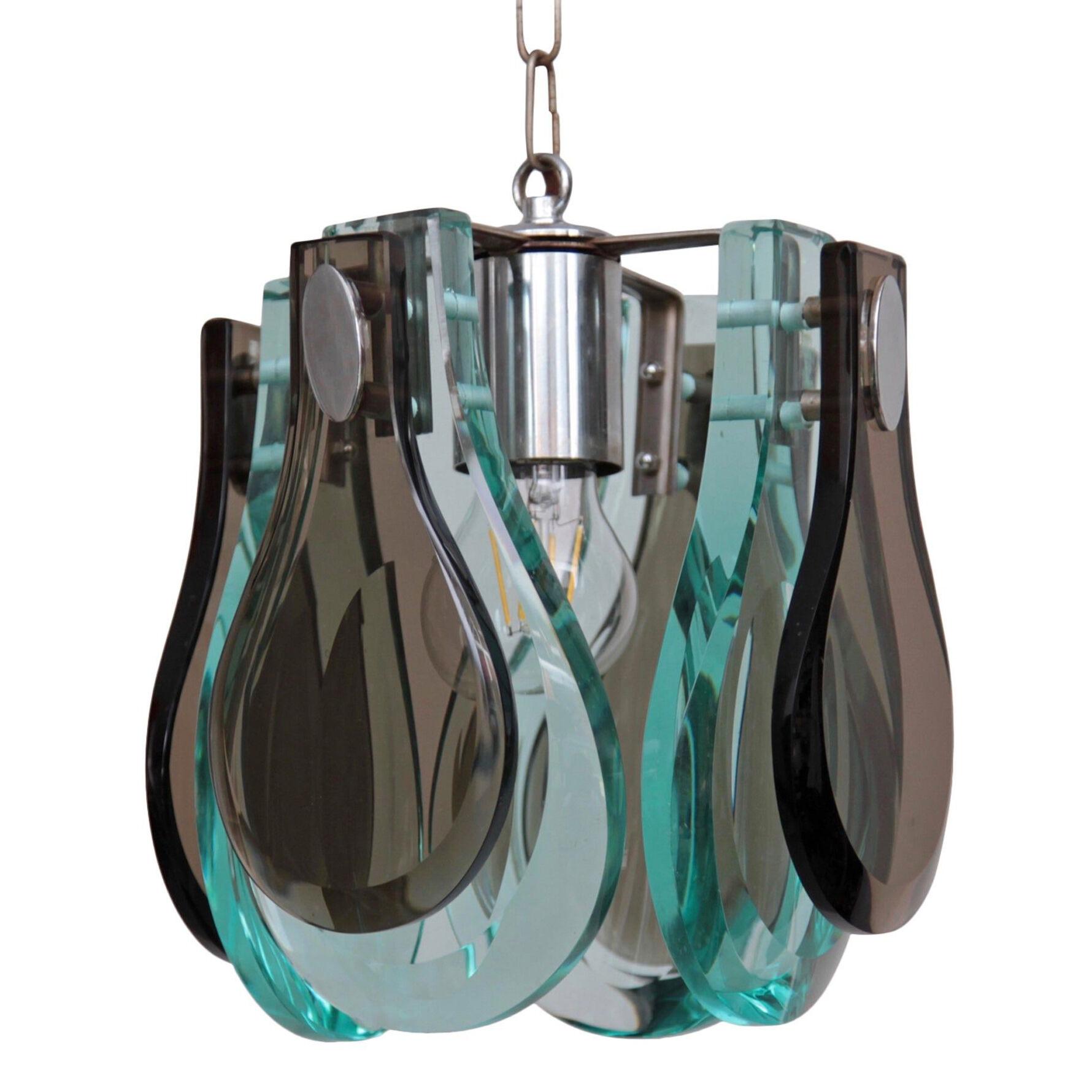 Fontana Arte Style Pendant Lamp with Murano Glass in Excellent Condition