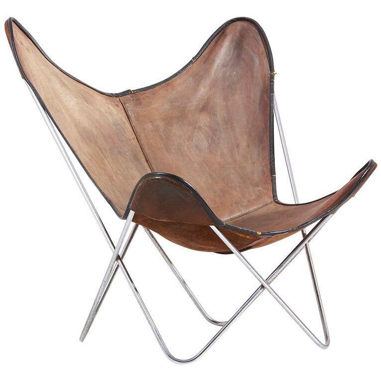 Chrome Hardoy Butterfly Chair by Knoll International in Original Leather