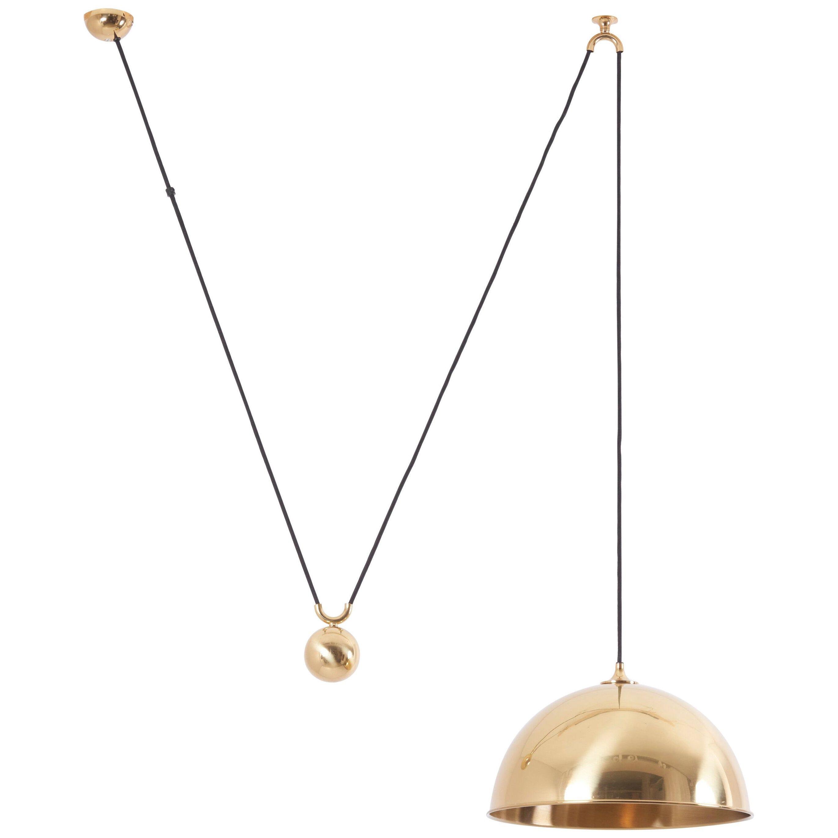 Pendant Lamp Posa with Side Pull in Brass by Florian Schulz, Germany, 1970s