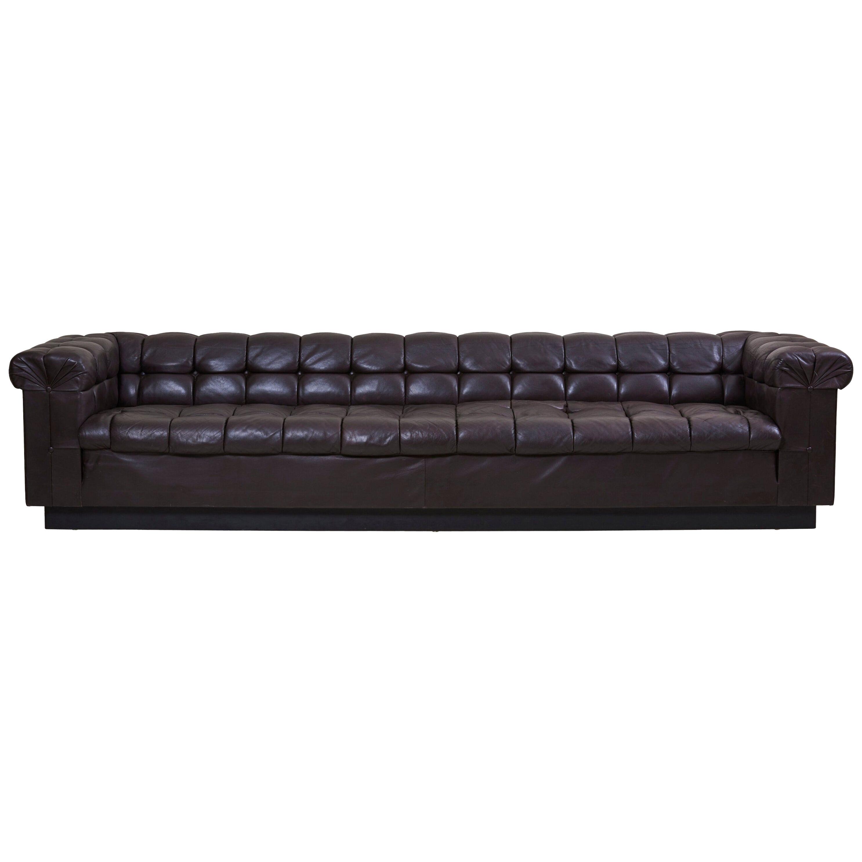 Party Sofa Model 5407 in Dark Brown Leather by Edward Wormley for Dunbar
