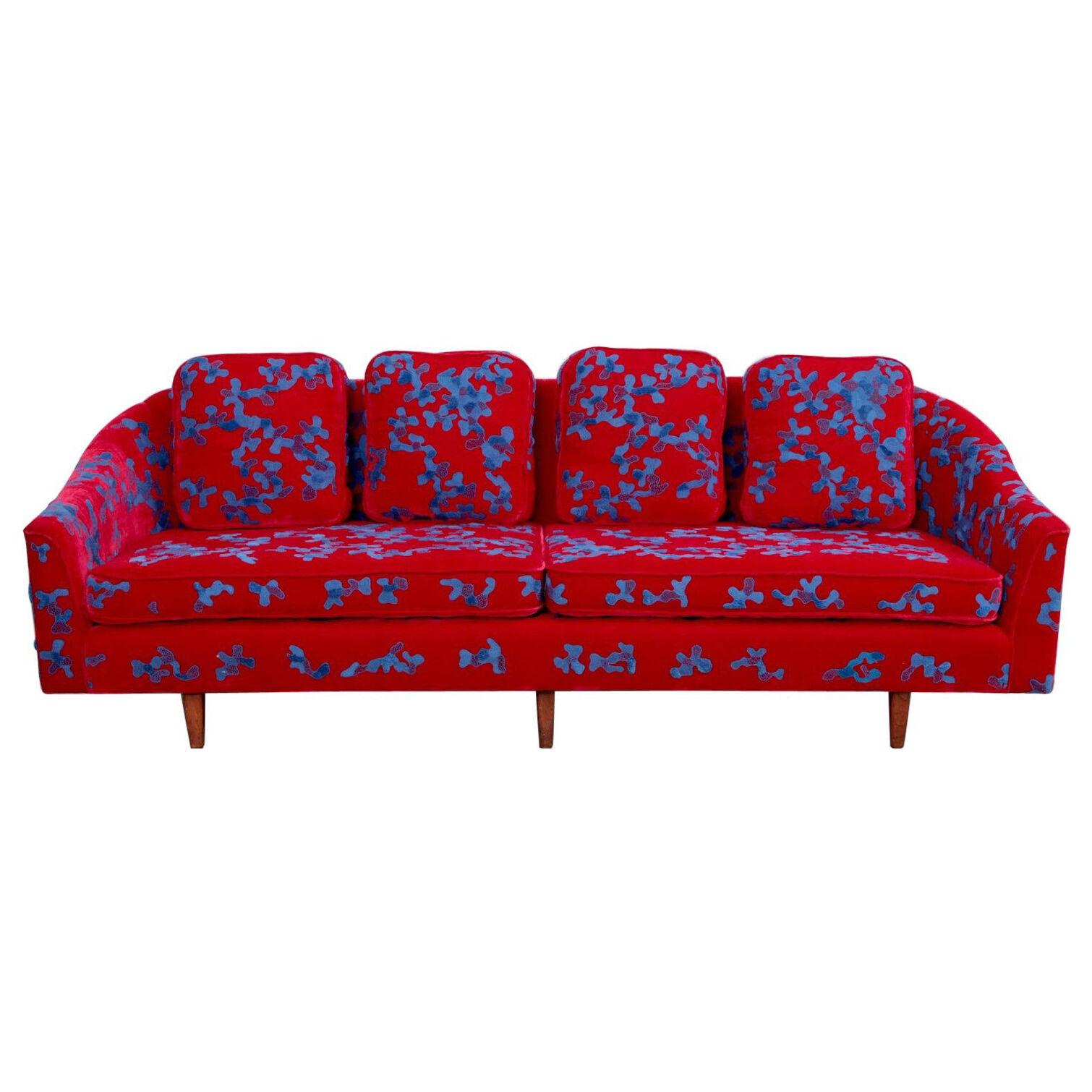Harvey Probber Sofa with Jupe by Jackie Hand Embroidered Fabric