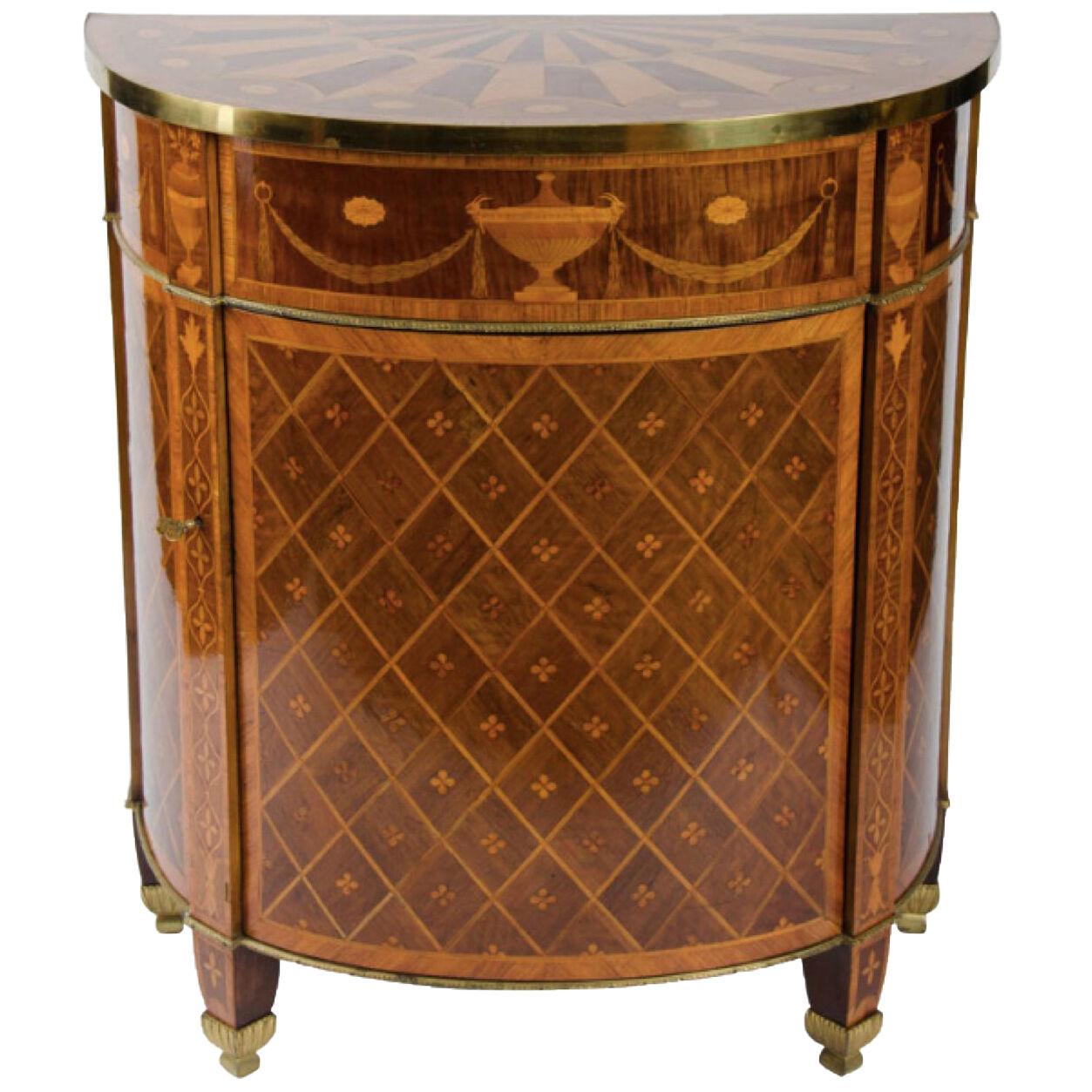 George III period demi-lune commode in the manner of John Linnell