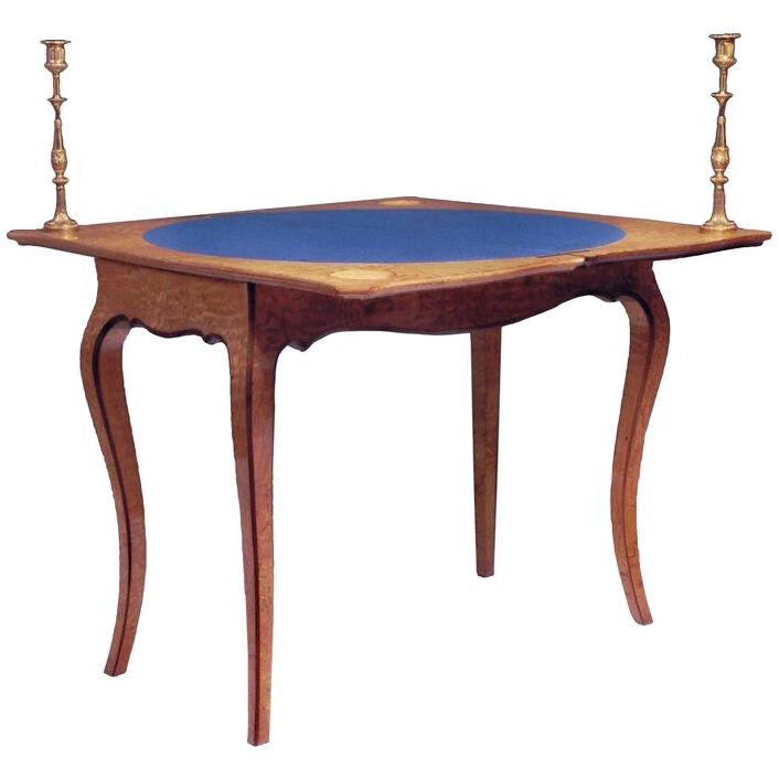 19th century card table by Holland & Sons in Hungarian ash and purple heart 