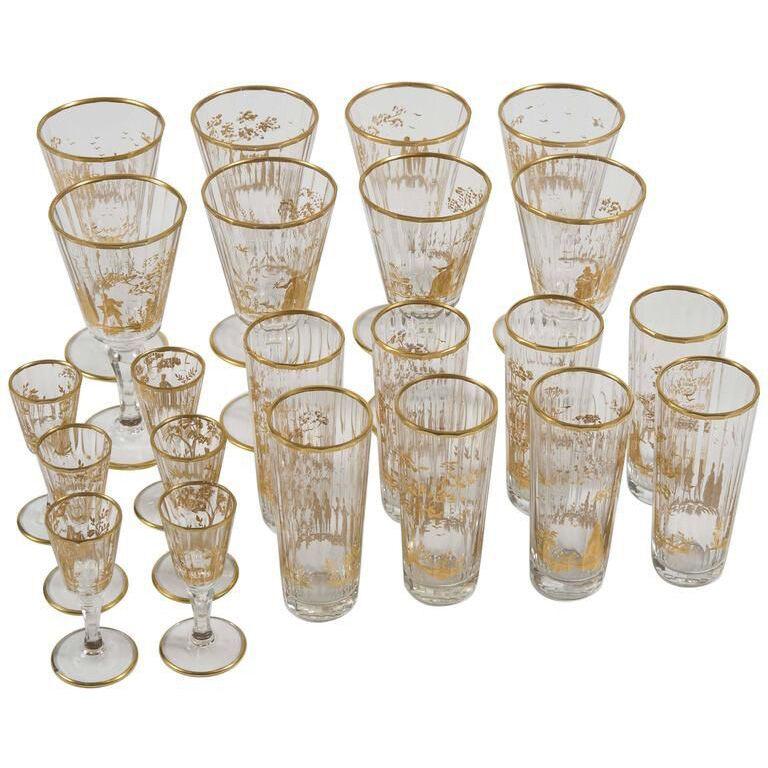 Early 20th Century Set of Italian Drinking Glasses with Gilt Decoration
