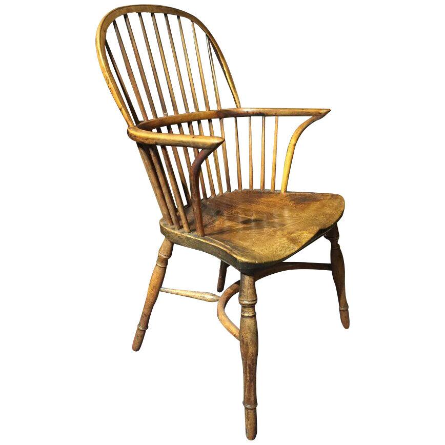 18th Century Elm, Yew and Beech “Windsor” Chair Stamped Hubbard Grantham