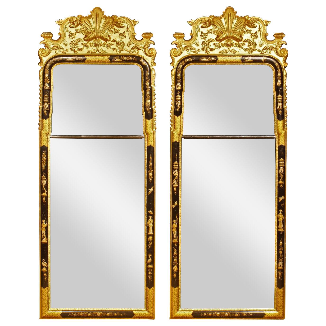 Pair of Early 20th Century Chinoiserie Framed Mirrors in the Queen Anne Style