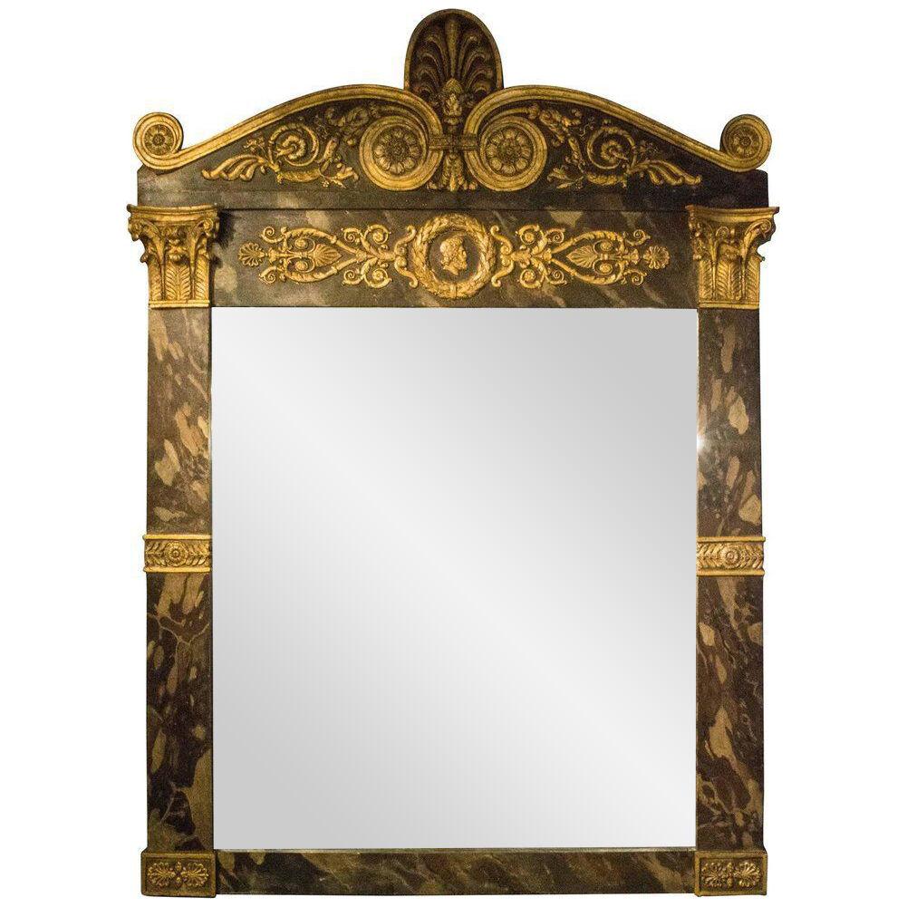 Mid-19th Century Italian Empire Faux Marble and Gilt Overmantle Mirror