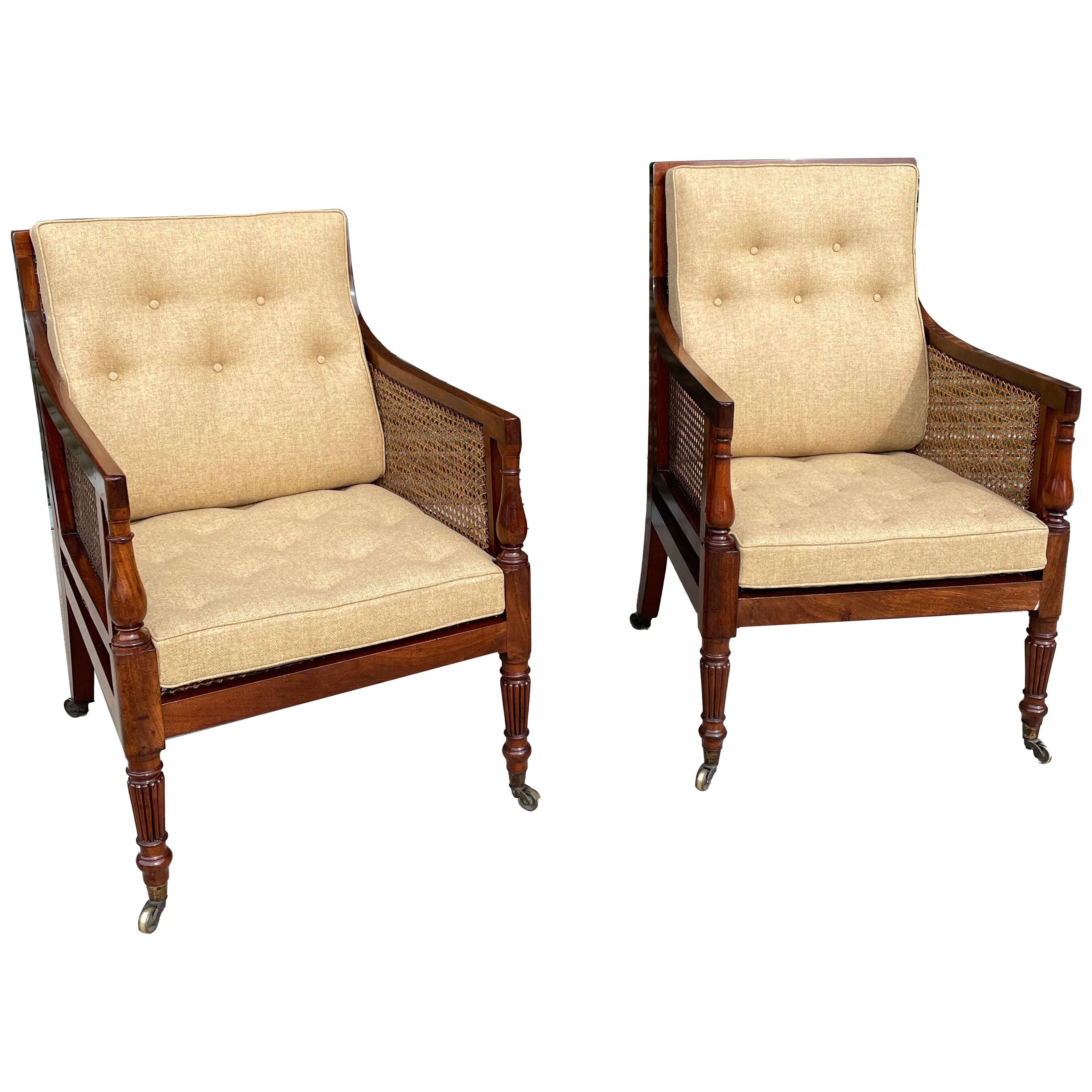 Pair of Regency period Lady and Gentleman Bergere chairs