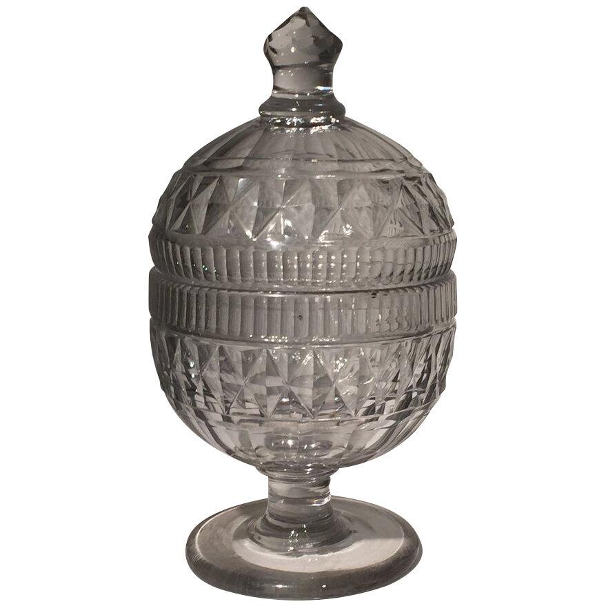 George III Period English Cut Glass Honey Jar and Cover